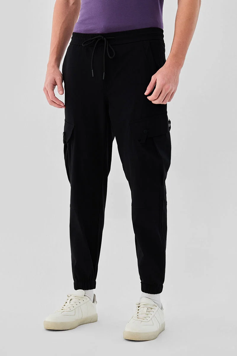 SNITCH Black 5 Pocket Stretch Cargo Joggers for Men | Best Price UAE